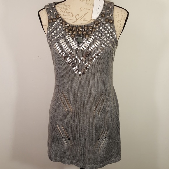 Vertigo Paris Dresses & Skirts - Vertigo Paris Gray Silver Crochet Dress Tunic